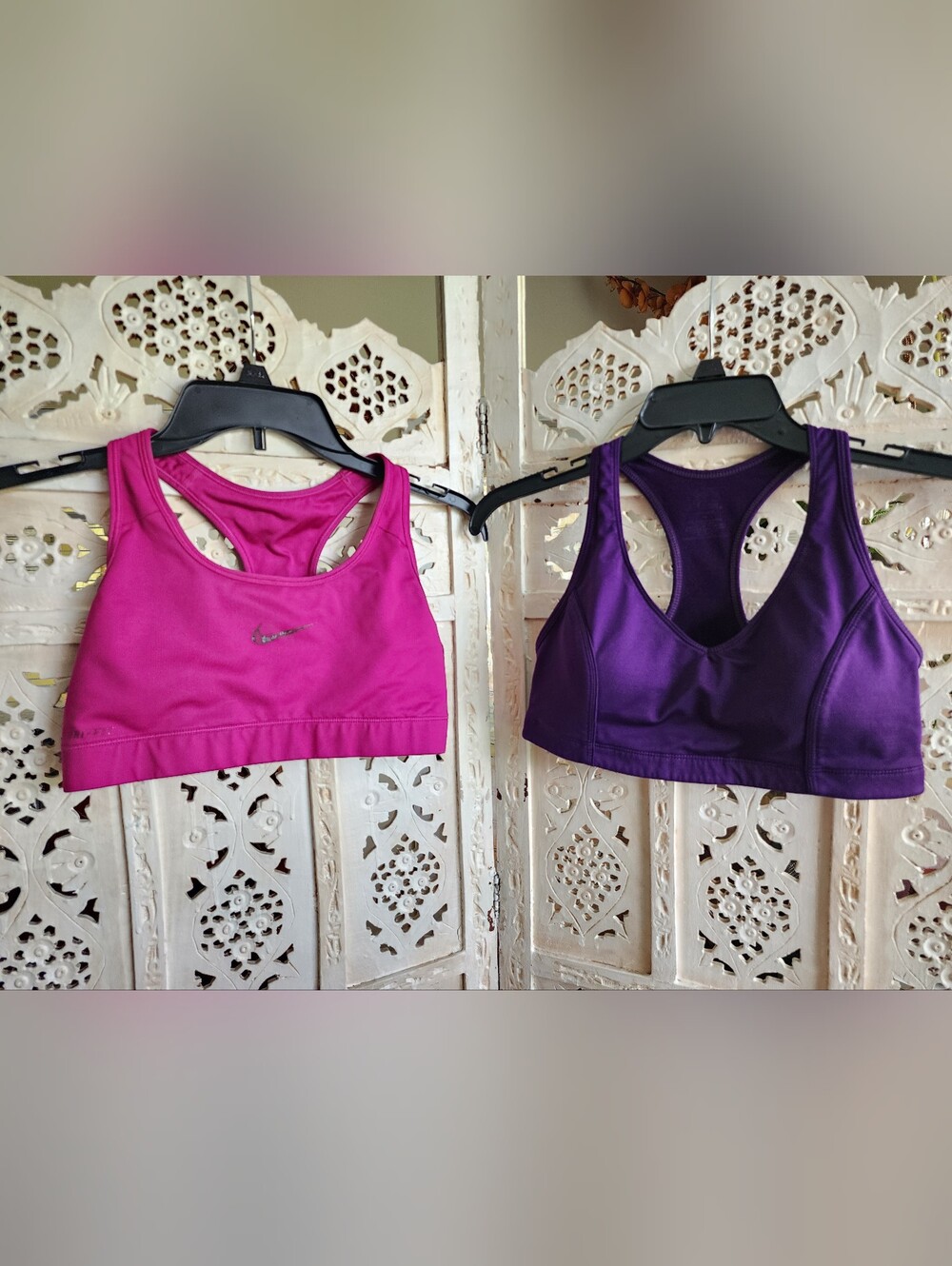 2 Sports Bras- Size Medium- Pink, Purple